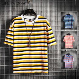 Summer Fashion Stripe T Shirt Men Casual Plus Size T-Shirt Short Sleeve Hip Hop Streetwear Tops Tees Male Cotton T Shirt 5XL 210528