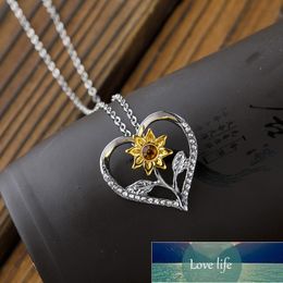 New Heart Rhinstones Sunflower Pendant Necklace Romantic Love Sun Flower Charm Chain Jewelry For Lady Accessories Factory price expert design Quality Latest Style