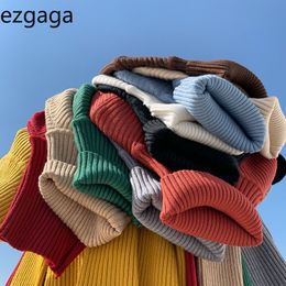 Ezgaga Turtleneck Base Sweater Pullover Women Autumn New Solid Slim Inside Ladies Tops Knitwear All-Match Jumper Fashion 210430