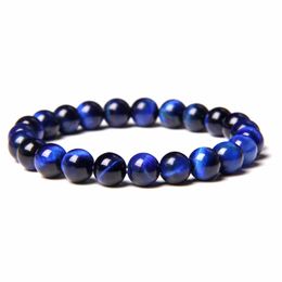 Men Healing Charm 8mm Royal Blue Tiger Eye Stone Beads Bracelet Fashion Bangle Women Jewellery MKI