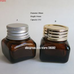 200 X 15G Small Empty Amber Glass Jar With Aluminum Lids Square Cream Cosmetic Containers Packaginggoods