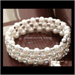 Bracelets Jewelrybracelet Multi-Layer Stretch Pearls Bridal Rhinestone Bracelet Wedding Party 1178 Drop Delivery 2021 Ru9Tt