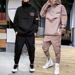 Men's Tracksuits 2021 Workwear Jacket Hooded Jacket+Pants 2PC Sets Baseball Loose Pullover Coat & Long Pants Mens Clothing1