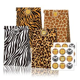 -12 stücke Dschungel Safari Tiere Papier Geschenk Birthday Candy Taschen Box Dekorationen Kinder Baby Shower Dschungel Party Supplies