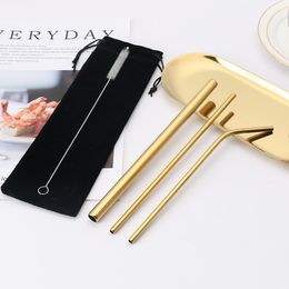 Metal Reusable Stainless Steel Straws Set Sturdy Straight Bent Colorful Drinking Straw Cleaning Brush Smoothies Juice Bar Party Accessory 5Pcs HY0024