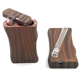 Wood One Hitter Dugout Smoking Pipe Kit Handmade Dug-out with Digger Magnetic Lid Glass One-hitter Bat Cigarette Filters Pipes Wooden