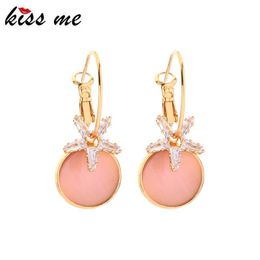 Kissme Exquisite Zircon Flower Round Opal Drop Earrings For Women Gold Colour Brass 2021 Fashion Jewellery Accessories Dangle & Chandelier