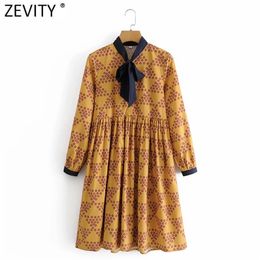 Women Vintage Polka Dots Print Geometric Contrast Color Pleats Dress Female Chic Bow Tied Casual Kimono Vestido DS8128 210416