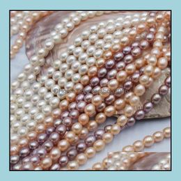 Beaded Necklaces & Pendants Jewelry 6-6.5M Rice Shape Natural Pearl Necklace 36Cm Bridal Gift Choker Wholesale Of Semi-Finished Products Dro