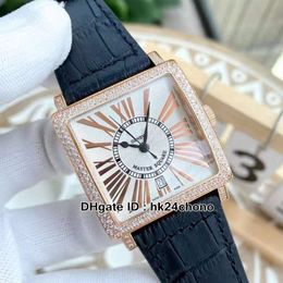 High Quality Master Square 6000 H SC DT REL R D Automatic Men's Watch Diamond Bezel White Dial Gents Business Watches Leather Strap