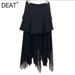 Dress Two Pieces Suit Lapel Long Sleeve Loose Women Black Asymmetrical Gauze Fashion Tide Spring Autumn 7D0041 210421