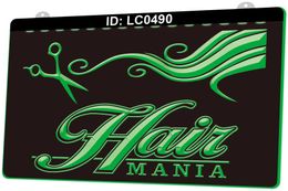 LC0490 Hair Mania Barber Shop Light Sign 3D Engraving