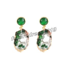 Vintage Irregular Hollow Acrylic Metal Dangle Geometric Drop Earrings for Women Girl Fashion 2022 Trendy Green Resin Earrings