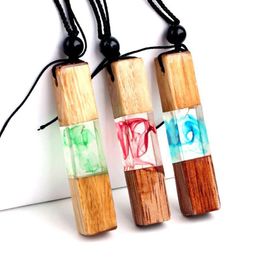 Pendant Necklaces Vintage Men' Woman's Fashionable Wood Resin Necklace Woven Rope Chain Ink Spot Rectangle Charm Selling Jewellery Gifts