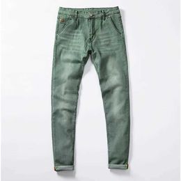 2021 New 7 Colour Men Stretch Skinny Jeans Fashion Casual Slim Fit Denim Trousers Male blue Green Black Khaki White Pants Male X0621