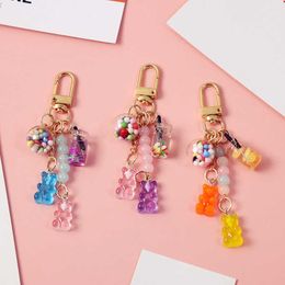 1Pcs Rainbow Bear Fruit Pendant KeyChain KeyRing For Women Gift Fashion Cute Heart Bottle Gummy Bear Beads Bag Car Keychain K52 G1019