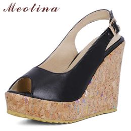 Meotina Sandals Shoes Women Wedges Super High Heel Sandals Buckle Peep Toe Ladies Footwear Summer Size 34-43 Pink Black 210608