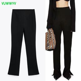 VUVUWWYV Black Indie Flare Pants Women High Waist Fashion Streetwear Side Vents Woman Aesthetic Female Trousers 210430