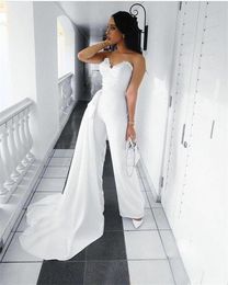 detachable prom dresses Australia - White Jumpsuit Prom Dresses With Detachable Skirt Women Lace Formal Evening Gowns 2021 vestido de novia