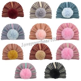 Newborn Baby Cap Fur Ball Design Cute Sweet Small Fresh Knitted Winter Baby Caps Fashion Colorful Knit Hats For Kids