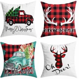 45*45cm Pillow Case Cover Christmas Stripe Cushion Covers New Plaid Linen Sofa Pillow Case Cushion Cover Xmas Gift Home