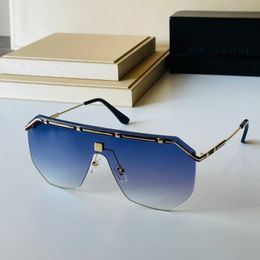 Vintage Shield Pilot Sunglasses 9089 Black Gold Blue Gradient Rimless Sport Sunglasses for Men with Box