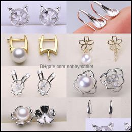 Jewelry Settings Pearl Stud Earrings 100% S925 Sterling Sier Setting Diy Earring For Women Girl Wedding Gift Wholesale Drop Delivery 2021 Qc