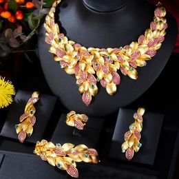 Earrings & Necklace Soramoore Luxury Gorgeous Flower Boom Women Engagement Cubic Zirconia Earring Dubai Jewelry Set Jewellery Addiction