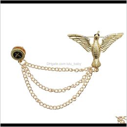 Gold Silver Alloy Bird Coat Pins Collar Chain Women Men Suit Dress Accessories Party Jewellery Wcrnu Gofug