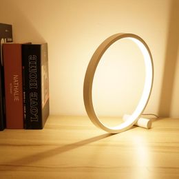 -Lampes de nuit Lampe de table LED pour chambre à coucher Circulaire Bureau acrylique Salon Noir / Blanc Dimmable Lumière de chevet