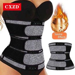 CXZD Neoprene Sauna Waist Trainer Corset Sweat Belts for Women hree-row Sexy Compression Body Shaper Slimming Trimme Belt 211112