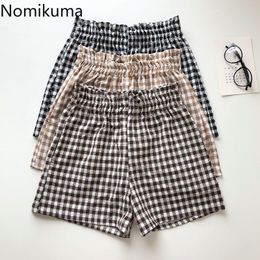 Nomikuma Korean Vintage Plaid Shorts Women Casual Retro Stretch High Waist Short Pants Female Summer Pantalones Femme 210514