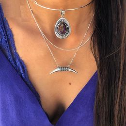 Multilayer Statement Purple Crystal Pendant Necklaces For Women Choker Bohemian Wedding Jewelry Collier Necklace New Fashion