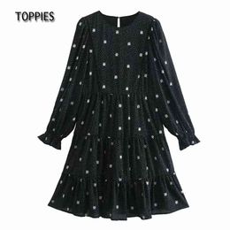 Toppies Women Fashion Floral Print Feminine Dress Vintage Long Sleeve Casual Loose Dress 210412