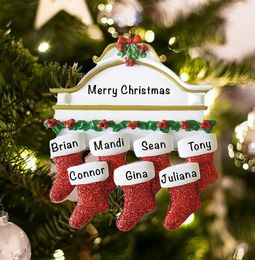 new red Resin Personalised Stocking Socks Family Of 2 3 4 5 6 7 8 Christmas Tree Ornament Creative Decorations Pendants