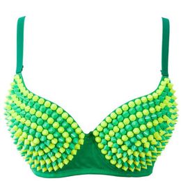 2020 Women Bra Nightclub Dance Wear Push Up Studded Bra Bralette Ladies Sexy Brassiere With Studs Spikes X0726