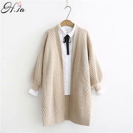 H.SA Winter Long Sweater Cardigans Women Lantern Sleeve Open Stitch Oversized Jacket Clothes Female Knit Coat 210903