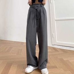 Loose High Waist Drawstring Grey Tailored Trousers Women Mujer Pantalones Streetwear Casual Straight Black Wide Leg Pants Suits 210610