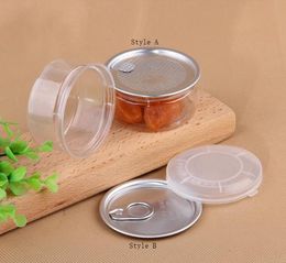 1000pcs 67*29.5MMClear Plastic Jar Bottle PET with Metal Lid Airtight Tin Can Pull Ring Concentrate Container Food Herb Storage 100ML SN2639