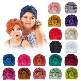 Baby Donut Hat Newborn Elastic Cotton Beanie Cap Bow Multi Color Infant Turban Hats Baby Headband