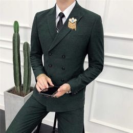 ( Jackets + Pants ) Mens Boutique High-end Fashion Double-breasted Formal Business Suits Two-piece / Wedding Dress Suits Blazers X0909