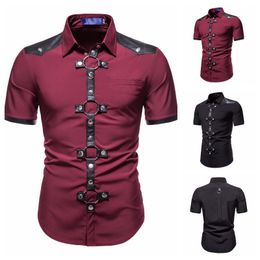 Punk Dark New Men's Gothic Style Rivet Short-sleeved Shirt Costume Small Suit Gentleman Men Summer Shirts