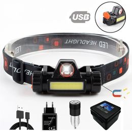 Waterproof LED head lamps COB work light 2 mode with magnet headlight built-in 18650 battery suit for fishing, camping, etc