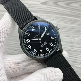 -Relojes de los nuevos hombres de lujo Mecánico mecánico de acero inoxidable de cuero negro simple 41mm pilotos reloj Mark XVIII Outdoor IW327012