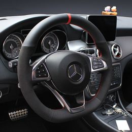 For Mercedes Benz C200L C260L E320 ML350 GLA260 GLS DIY custom leather suede steering wheel cover for auto parts