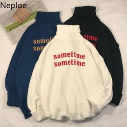 Neploe Letter Pattern Long Sleeve Knit Sweaters Women Oversized Turtleneck Pullover Autumn Winter Warm Pull Femme 1H063 210423