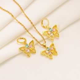 Earrings & Necklace African Vintage Flower Butterfly Pendant Gold Color Jewelry For Women Wedding Bridal Party Sets Girls Gift