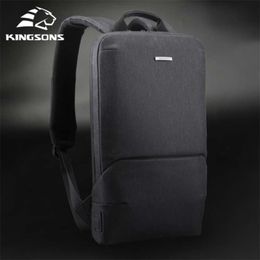 Kingsons Thin 15'' Laptop Backpacks Men Women Business Backpack Office Work Bag Unisex Grey Ultralight Schoolbag With USB 210929