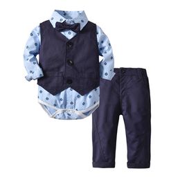 Suit Vest for Baby Boy Romper Pants with Bow Tie Party Clothes Suits Infant Newborn Boys Outfit 3 6 9 18 24 m G1023