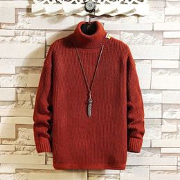 Men's Fashion Clothing Autumn Sweater Turtleneck Knitted Sweater Solid Colour Men Long Sleeve Wool Sweater Casual Wear Y0907